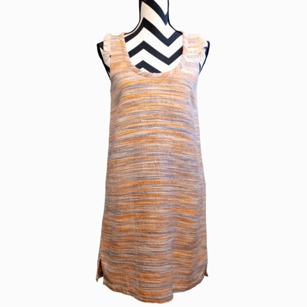 Lilla P 100% Cotton Woven Striped Slub Above the Knee Shift Dress